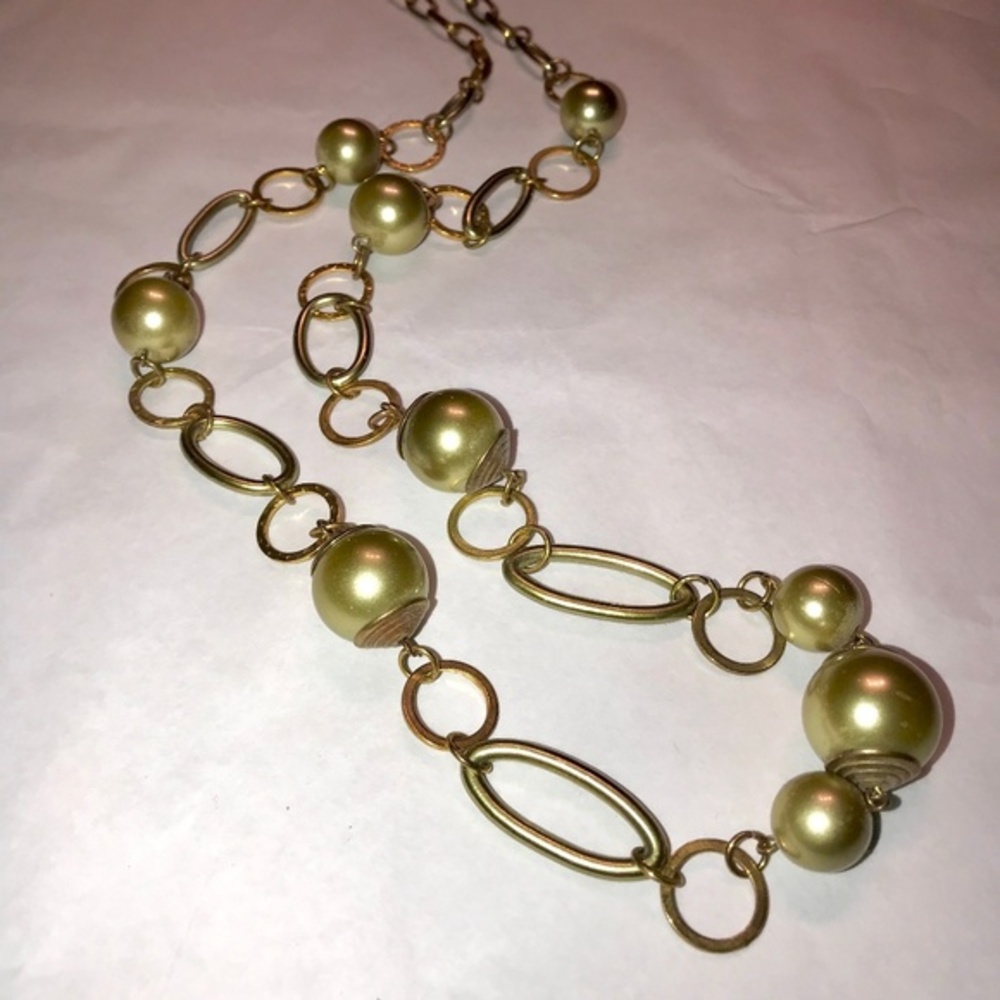 Faux Pearl long chain necklace